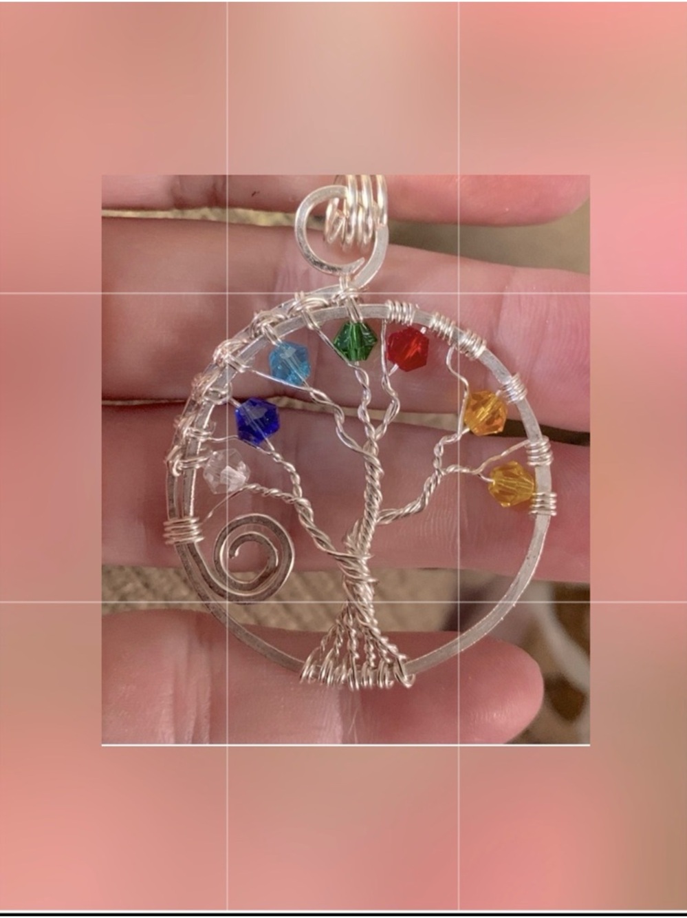 Tree of Life Silver Pendant in color handmade Jewelry Necklace
